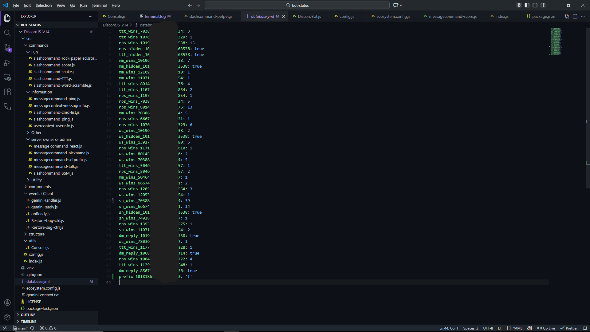 Database example screenshot