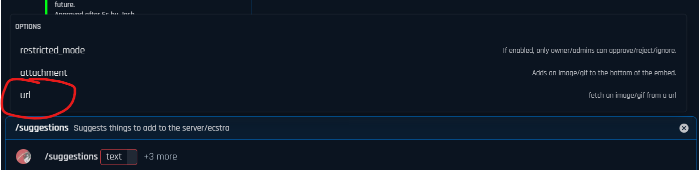 url option in the suggestions command